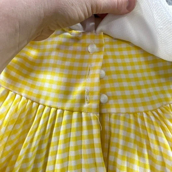 Youngsport Vintage Girls 3T Yellow Gingham Pleated Dress Oversized Bib Collar - Picture 8 of 9